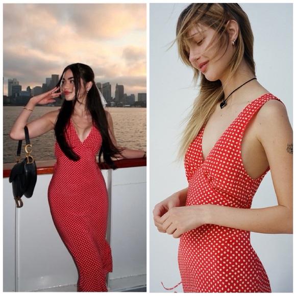 Realisation Par Dresses & Skirts - Realisation Par Stephanie Paradiso Dress Red Polka Dot Bias Cut Midi Size M